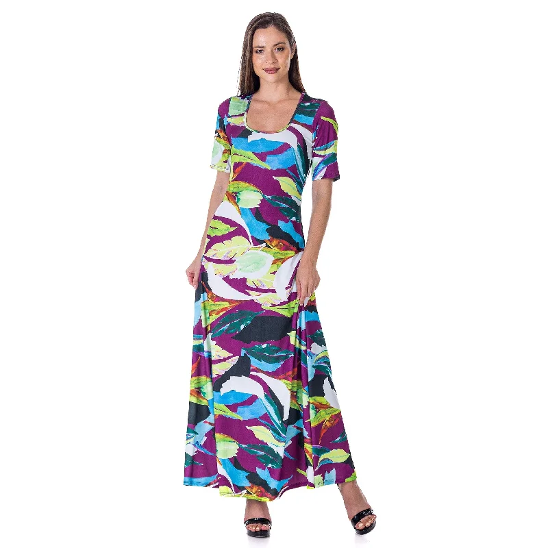 Quick Sale 24seven Comfort Apparel Womens Multicolor Floral Print Elbow Sleeve Casual A Line Maxi Dress Quick Sale 24seven Comfort Apparel Womens Multicolor Floral Print Elbow Sleeve Casual A Line Maxi Dress