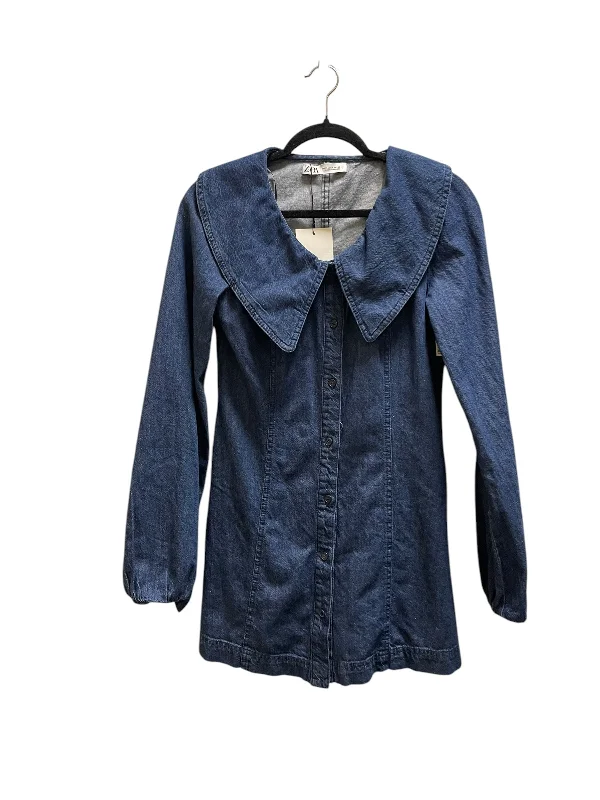 Can't Miss Dress Casual Midi By Zara In Blue Denim, Size: M