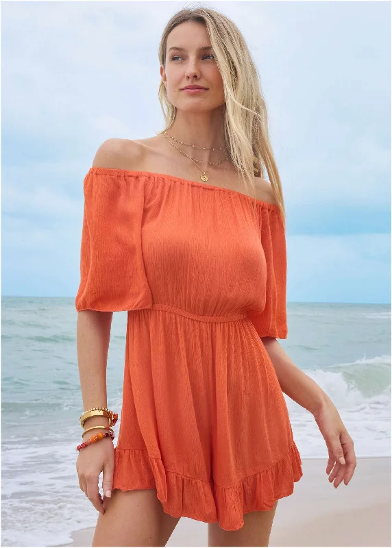 Price Fest Flirty Cover-Up Romper - Coral Bright