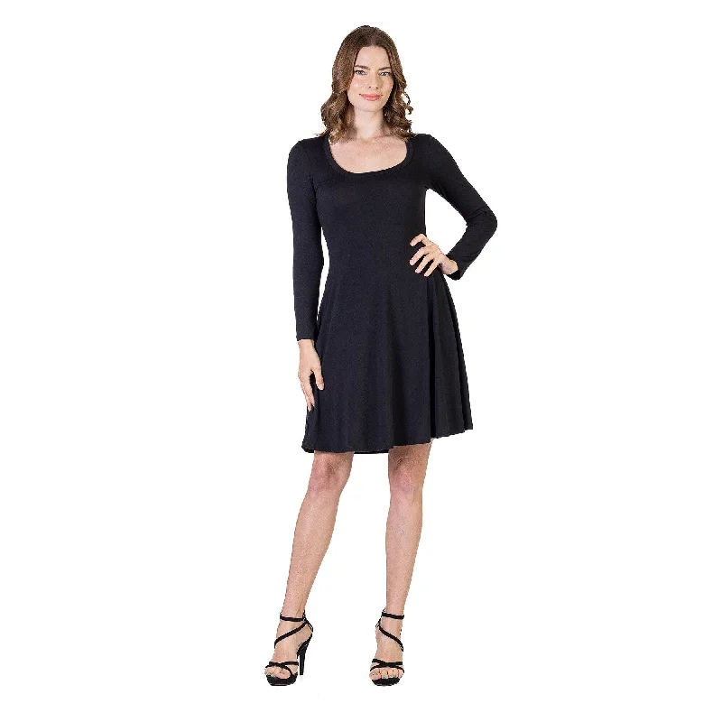 Instant Savings 24seven Comfort Apparel Classic Long Sleeve Flared Mini Dress