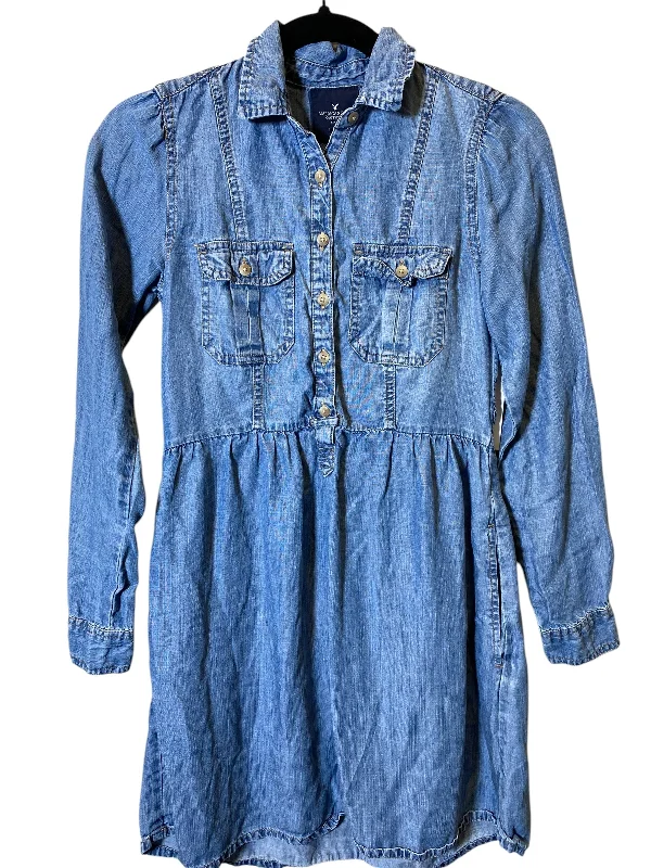 Lowest Price Dress Casual Midi By American Eagle In Blue Denim, Size: Xxs