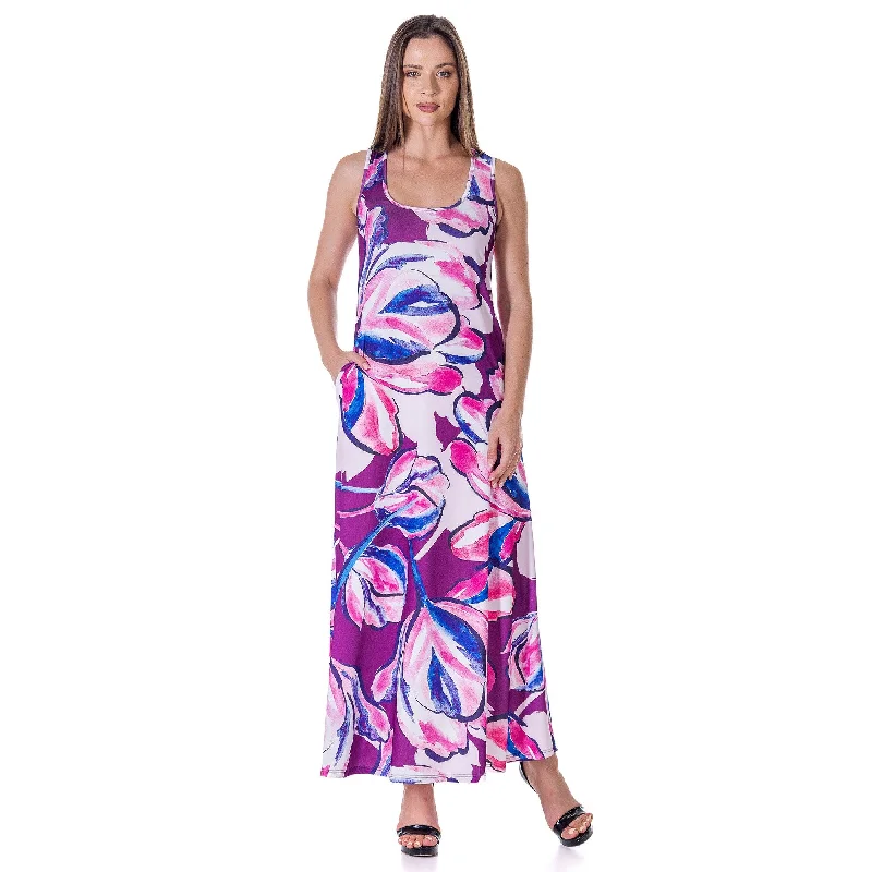 Deal Frenzy 24seven Comfort Apparel Womens Casual Purple Floral Scoop Neck Sleeveless Maxi Dress With Pockets Deal Frenzy 24seven Comfort Apparel Womens Casual Purple Floral Scoop Neck Sleeveless Maxi Dress With Pockets