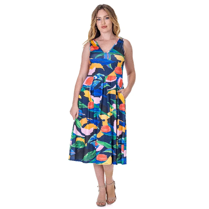 Deal Dash 24seven Comfort Apparel Womens Midi Length Multicolor Sleeveless Pleated Pocket Dress Deal Dash 24seven Comfort Apparel Womens Midi Length Multicolor Sleeveless Pleated Pocket Dress
