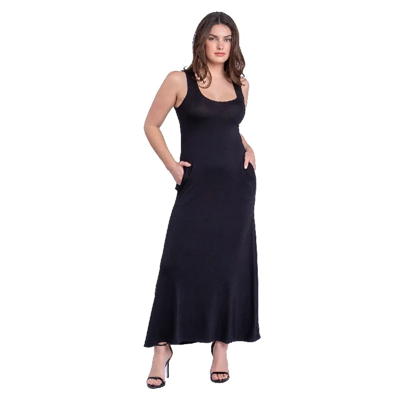 Hurry In 24seven Comfort Apparel Scoop Neck Sleeveless Maxi Dress with Pockets