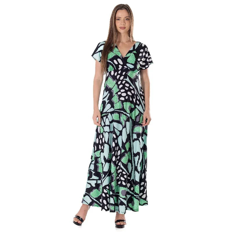 Mega Sale 24seven Comfort Apparel Womens Oversized Butterfly Print V Neck Empire Waist Cap Sleeve Maxi Dress Mega Sale 24seven Comfort Apparel Womens Oversized Butterfly Print V Neck Empire Waist Cap Sleeve Maxi Dress