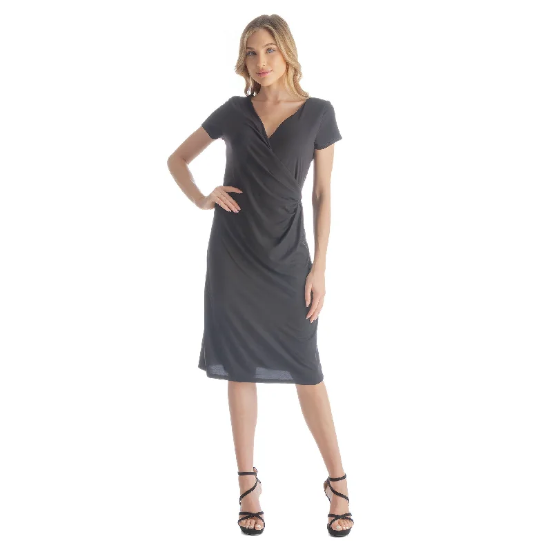 Lowest Price 24seven Comfort Apparel Womens Short Sleeve Knee Length Faux Wrap Dress Lowest Price 24seven Comfort Apparel Womens Short Sleeve Knee Length Faux Wrap Dress