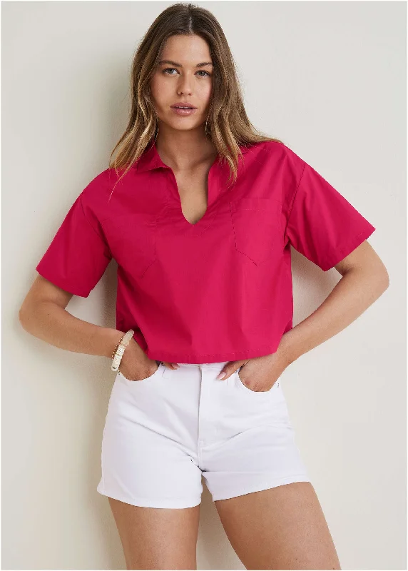 Value Deals Poplin Short Sleeve Pullover - Dark Pink