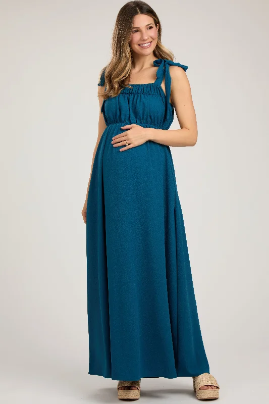 Sale Event Teal Square Neck Shoulder Tie Maternity Maxi Dress