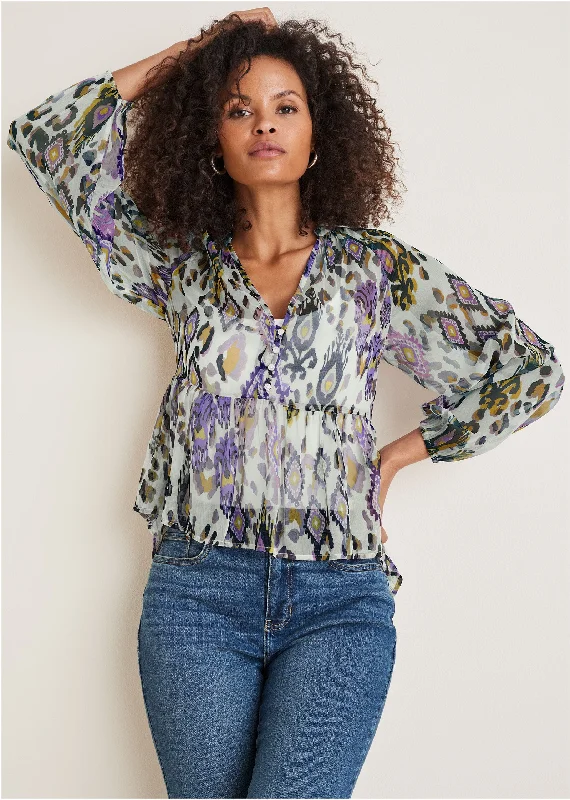 New Deals Chiffon Printed Blouse - Desert Ikat