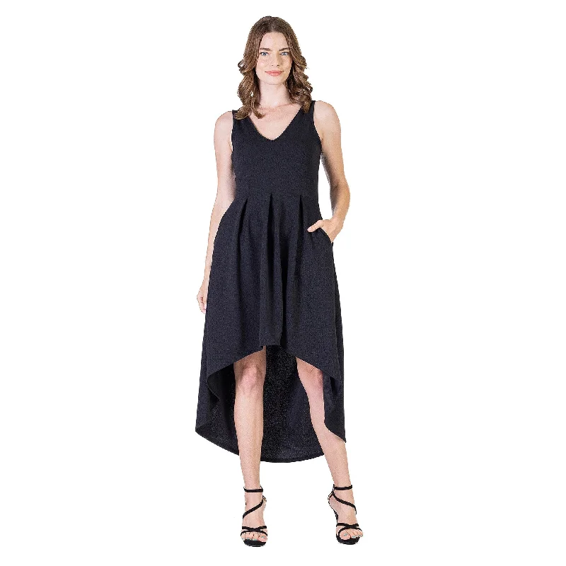 Today Only 24seven Comfort Apparel Womens Sleeveless Fit N Flare High Low Dress