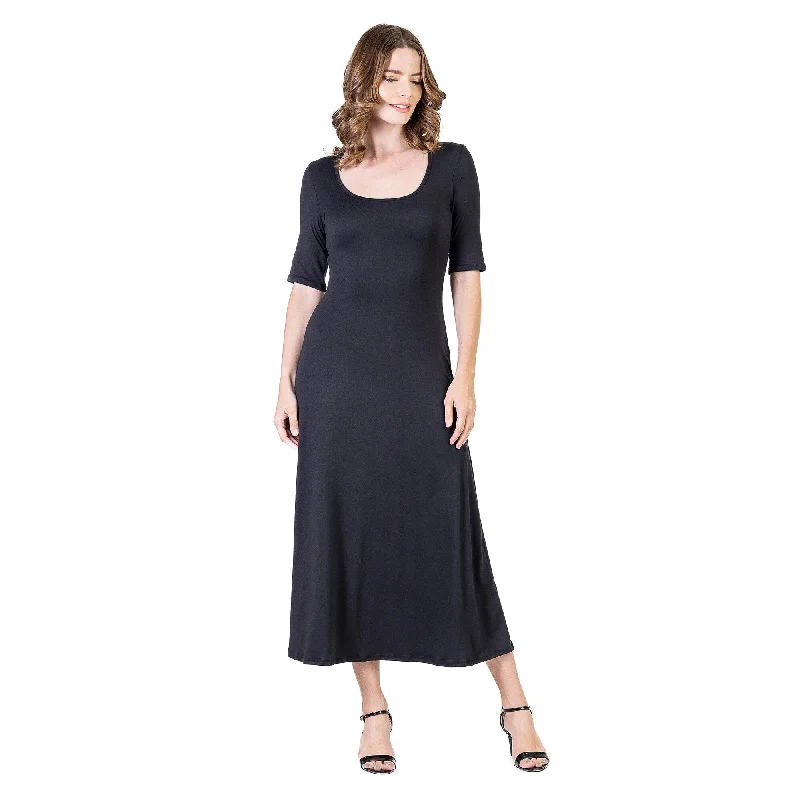 Limited Stock 24seven Comfort Apparel Womens Casual Maxi Dress With Sleeves