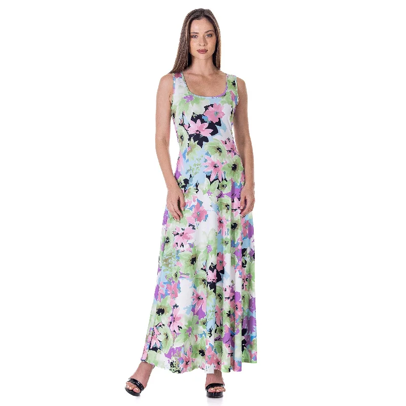 Best Bargains 24seven Comfort Apparel Womens Pastel Floral Scoop Neck A Line Sleeveless Maxi Dress Best Bargains 24seven Comfort Apparel Womens Pastel Floral Scoop Neck A Line Sleeveless Maxi Dress