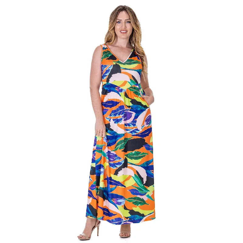 Anniversary Sale 24seven Comfort Apparel Multicolor Floral Sleeveless V Neck Maxi Dress With Pockets Anniversary Sale 24seven Comfort Apparel Multicolor Floral Sleeveless V Neck Maxi Dress With Pockets