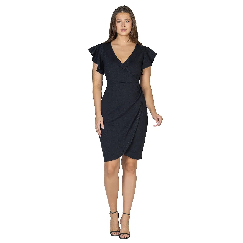 Savings Galore 24seven Comfort Apparel Womens V Neck Ruffle Sleeve Knee Length Dress Savings Galore 24seven Comfort Apparel Womens V Neck Ruffle Sleeve Knee Length Dress