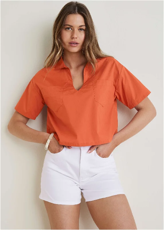 Unbeatable Prices Poplin Short Sleeve Pullover - Burnt Orange