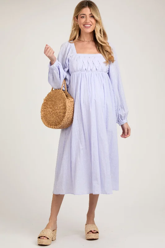 Big Savings Lavender Criss Cross Front Square Neck Long Sleeve Maternity Midi Dress