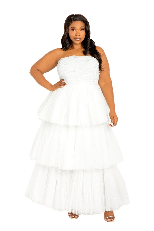 Savings Galore Metallic Polka Dot Tiered Tulle Dress