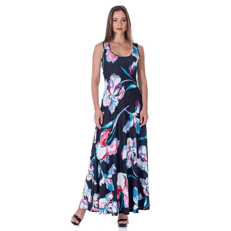 Special Promotion 24seven Comfort Apparel Womens Black Floral Print Scoop Neck A Line Sleeveless Maxi Dress Special Promotion 24seven Comfort Apparel Womens Black Floral Print Scoop Neck A Line Sleeveless Maxi Dress
