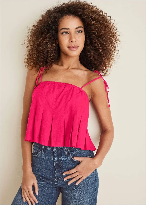 The Best Prices Pleated Tie Sleeve Tank - Dark Pink