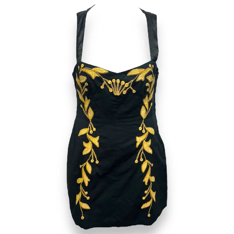 Daily Deals Leaf Motif Mini Dress By Free People In Black & Gold, Size: 12