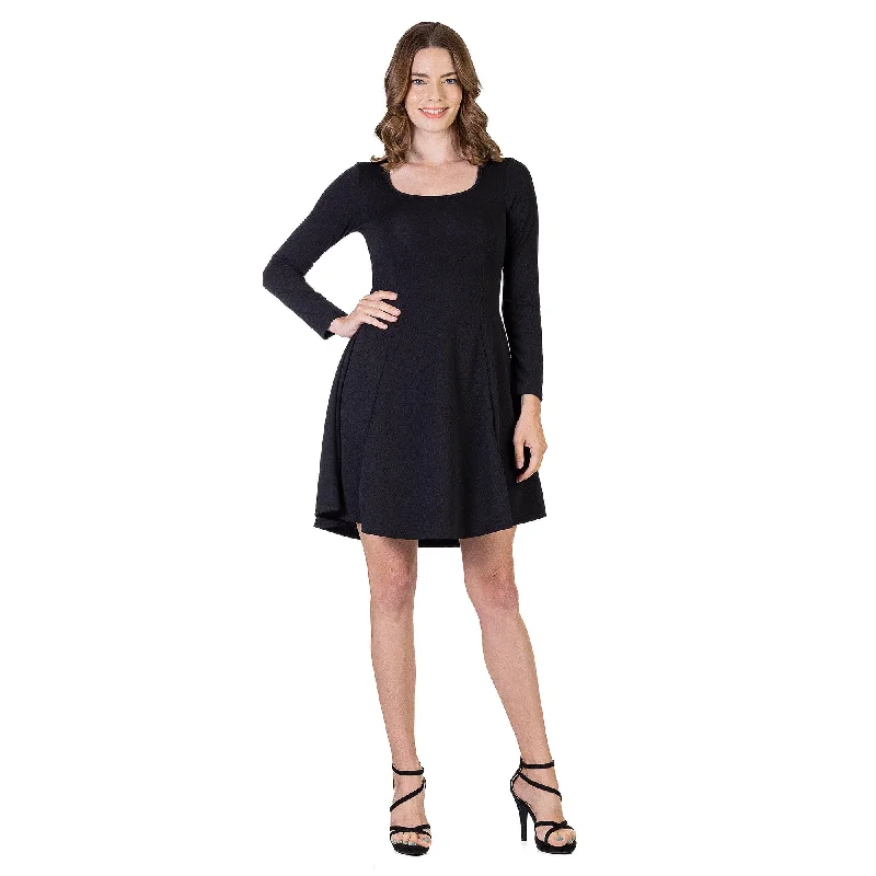 Exclusive Offers 24seven Comfort Apparel Womens Long Sleeve Knee Length Skater Dress Exclusive Offers 24seven Comfort Apparel Womens Long Sleeve Knee Length Skater Dress
