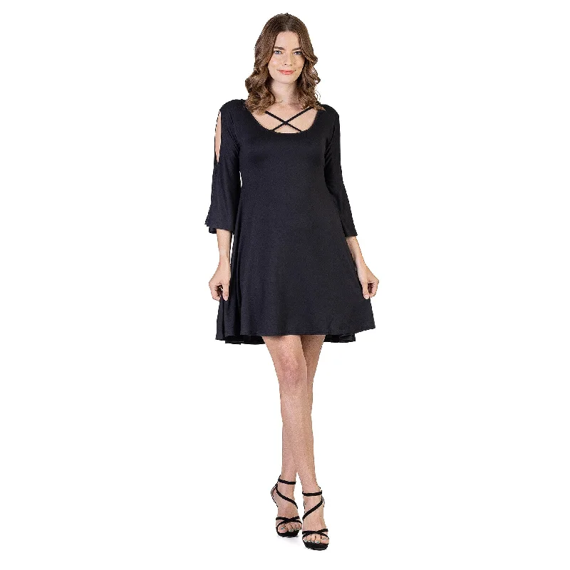 Crazy Deals 24seven Comfort Apparel Womens Knee Length Cold Shoulder Dress