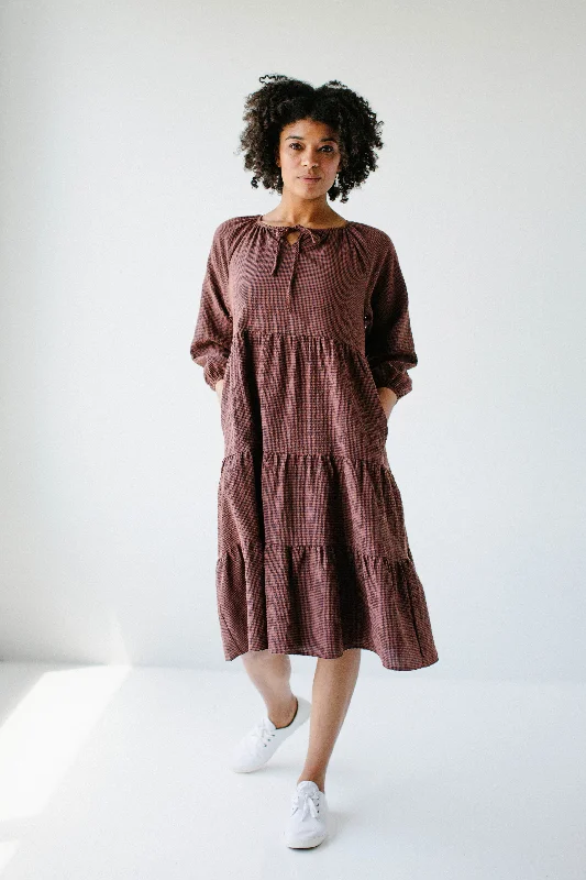 YEAR-End Sale 'Beatrix' Tiered Gingham Midi Dress in Rust