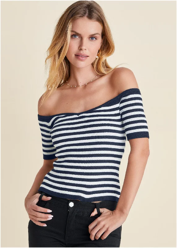 Fantastic Offers Off The Shoulder Sweater - Black Iris Combo
