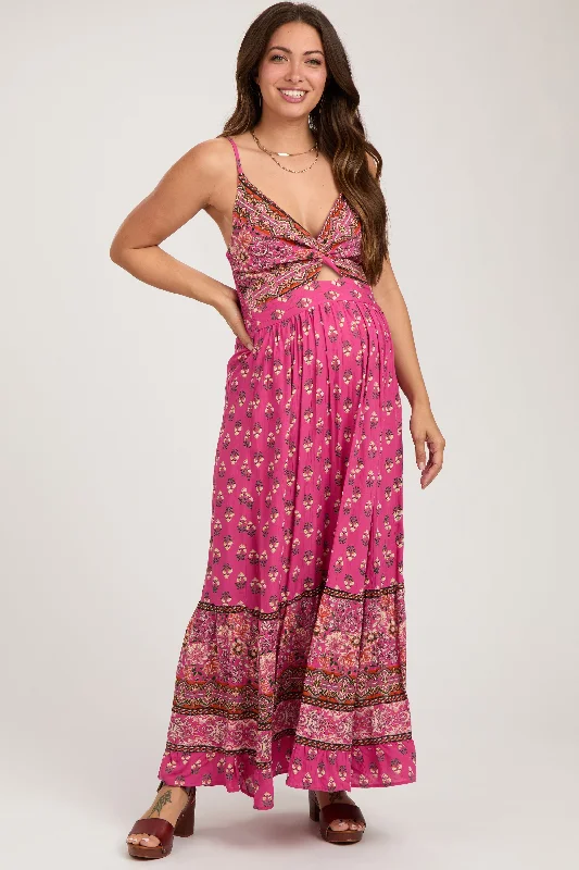 Final Sale Fuchsia Floral Cutout Maternity Maxi Dress