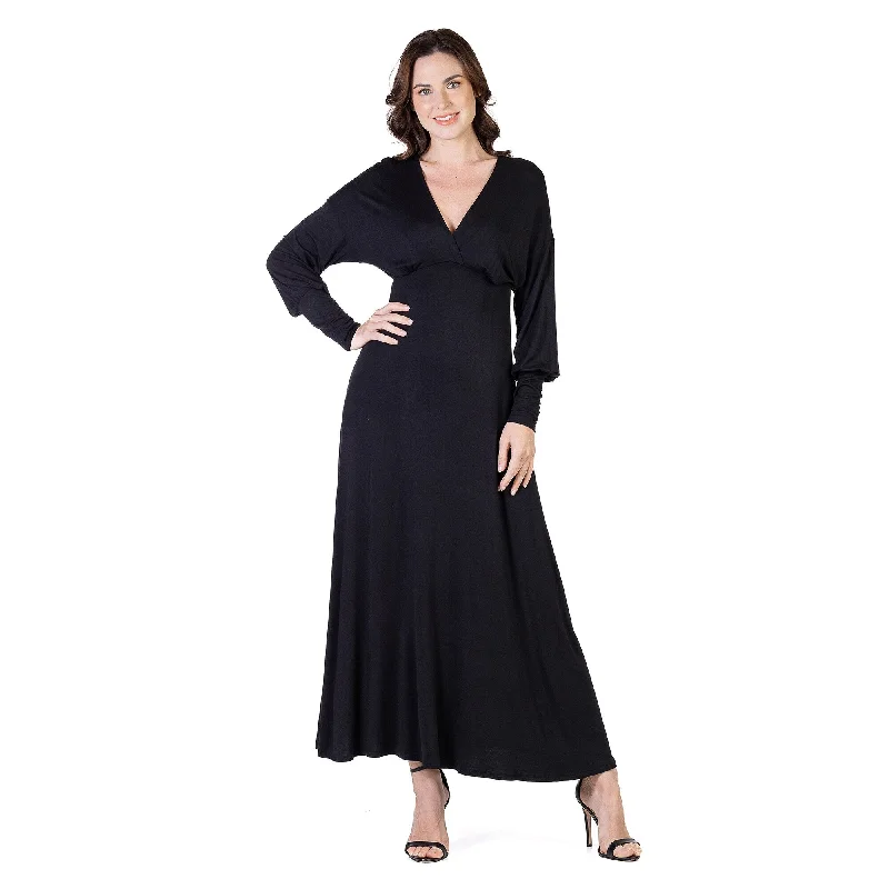 Bonus Savings 24seven Comfort Apparel V-Neck Long Sleeve Maxi Dress