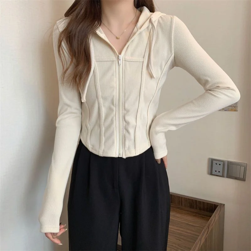 Anniversary Sale Back To School Outfits Fashion New Y2K Zip Up Hoodie Women Spring New Slim-fit Irregular Long Sleeve Sports Cropped Jackets Kpop Clothes
