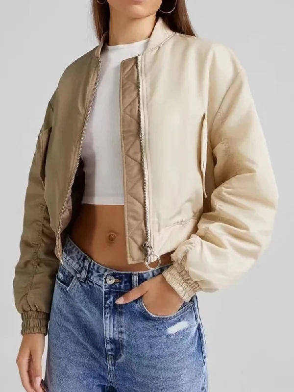 Special Offer Awakecrm Merodi Ladies Autumn Winter Fashion Pacthwork Short Jackets Girls Two Pockets Zipper Casual Thick Outwear Womens Streetwear Coat