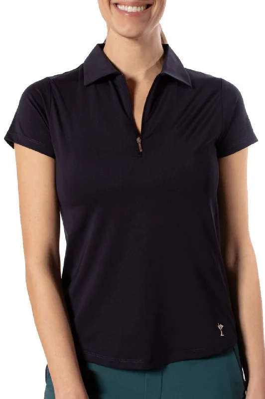 Low Prices Navy Short Sleeve Zip Polo