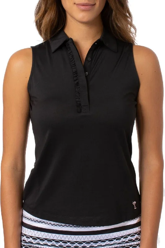 Year-End Clearance Black Sleeveless Ruffle Polo