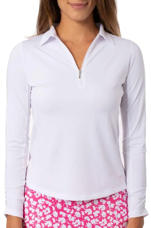 Friends and Family Sale White Long Sleeve Zip Polo