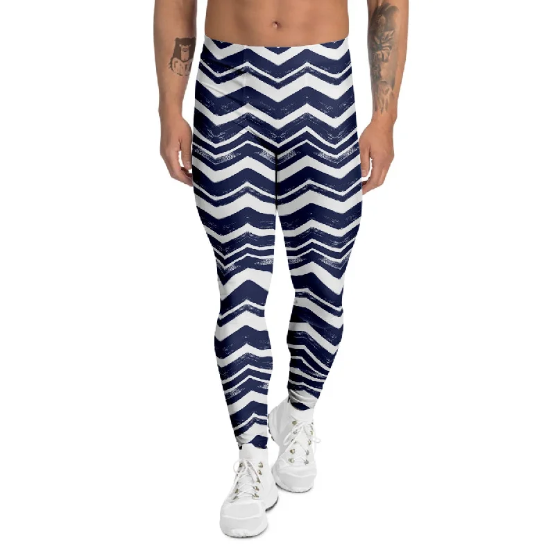 Fantastic Deals Abstract Chevron Watercolor Blue Print Pattern Men's Leggings