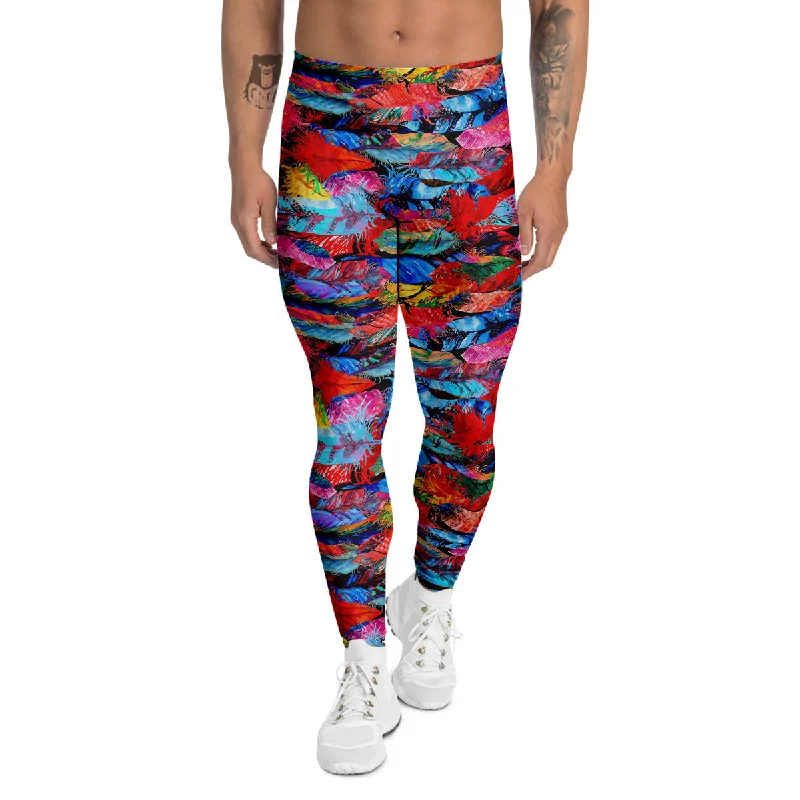 Weekend Deal Abstract Feather Watercolor Boho Print Pattern Men's Leggings
