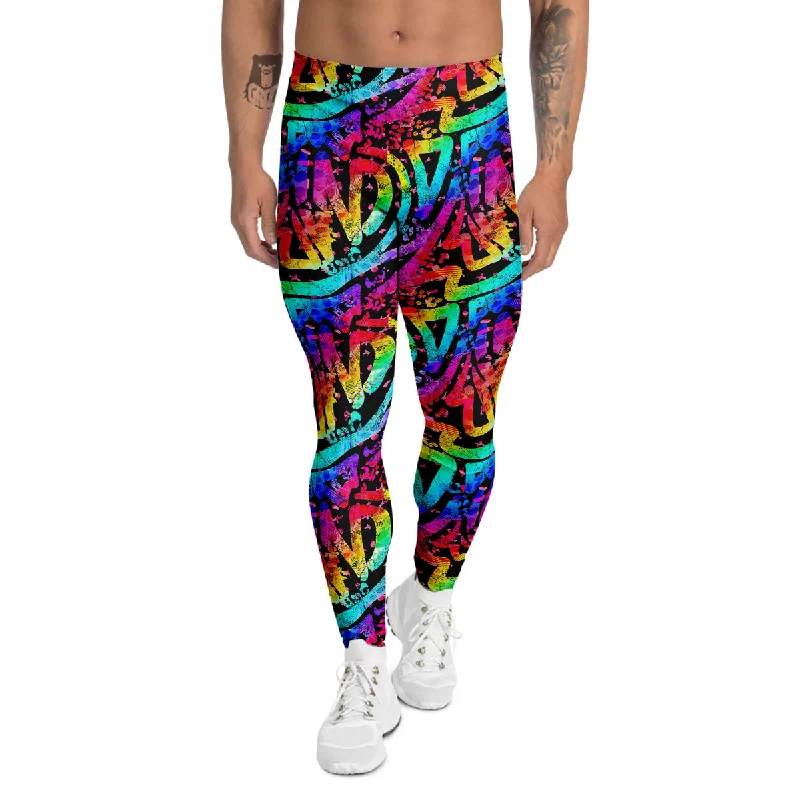 Super Sale Abstract Graffiti Colorful Paint Print Pattern Men's Leggings