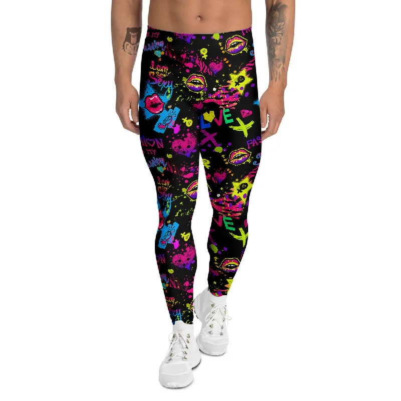 Stock Clearance Abstract Graffiti Girlish Spray Paint Print Pattern Men's Leggings