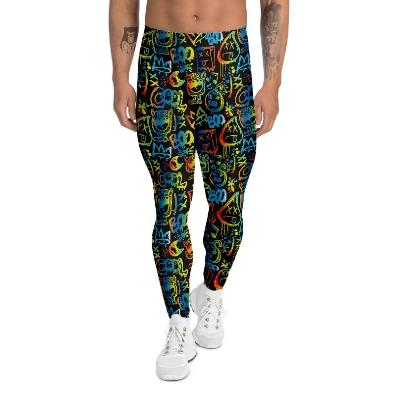 Reduced Prices Abstract Graffiti Neon Monsters Print Pattern Men's Leggings