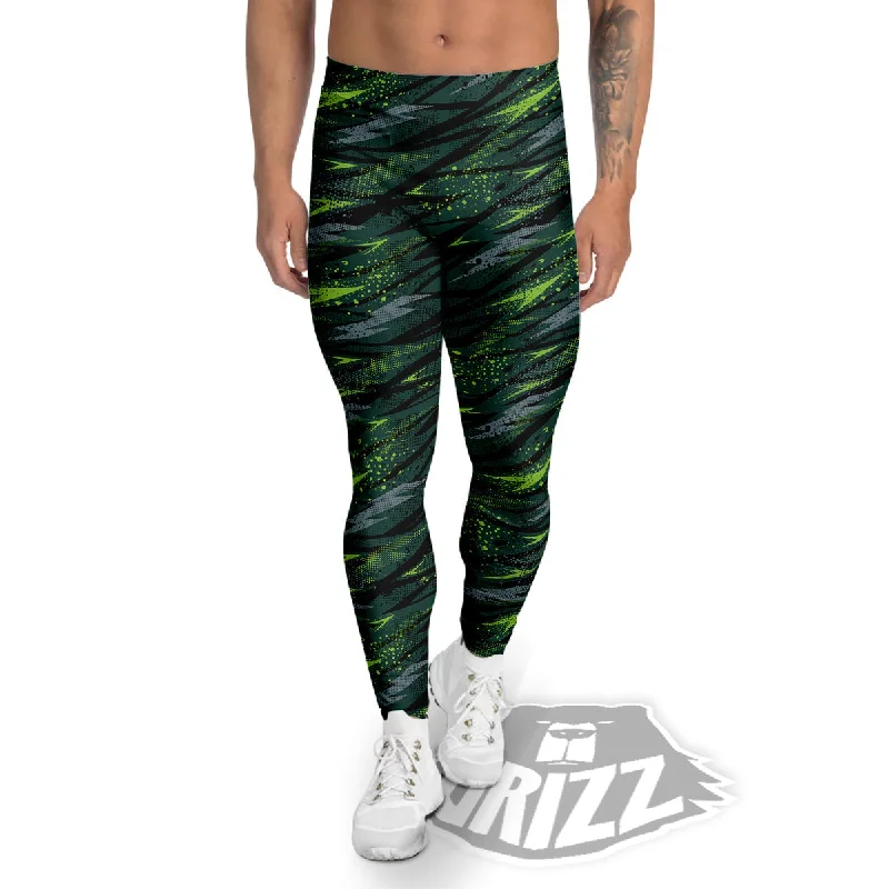 Early Access Abstract Green Lightning Print Pattern Men's Leggings