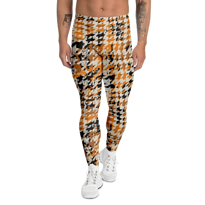 New Markdowns Abstract Grunge Houndstooth Camo Print Pattern Men's Leggings