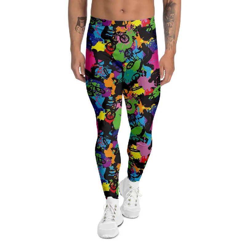 Massive Deals Abstract Grunge Urban Colorful Bicycle Print Pattern Men's Leggings