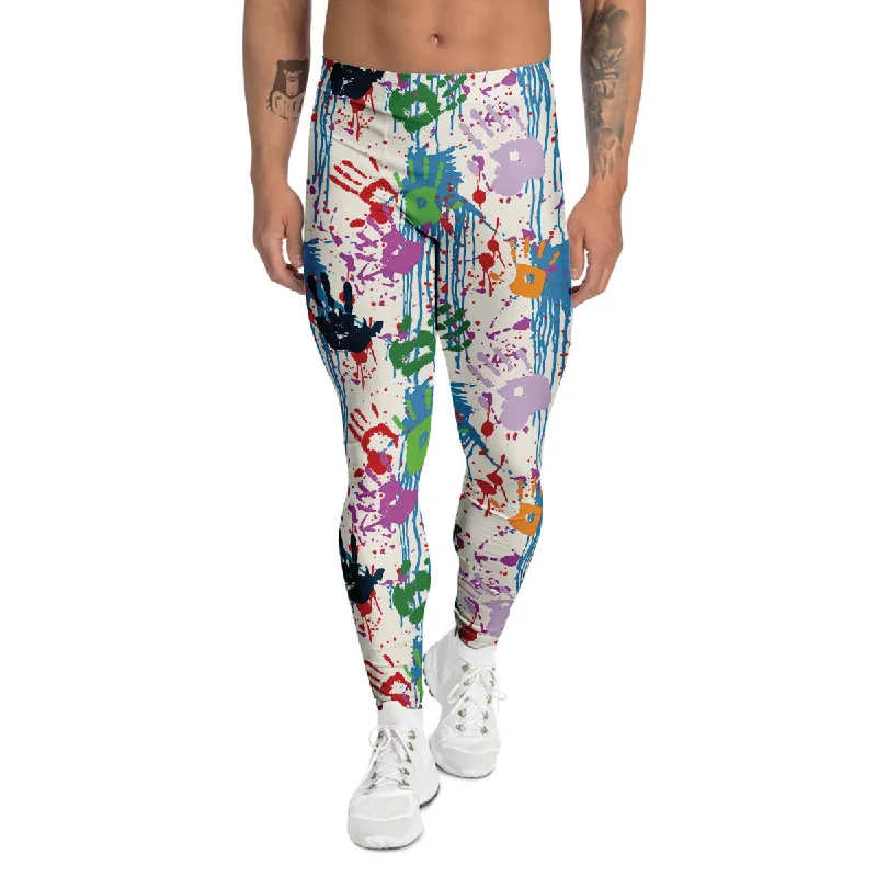 Lowest Price Abstract Hand Prints Colorful Print Pattern Men's Leggings