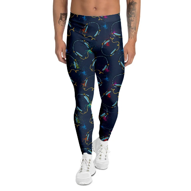 Instant Discount Abstract Headphone Blue Print Pattern Men's Leggings