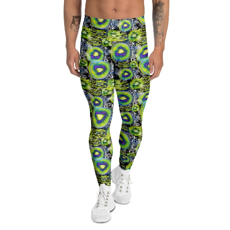 Deal Dash Abstract Kiwi Glitch Print Pattern Men's Leggings
