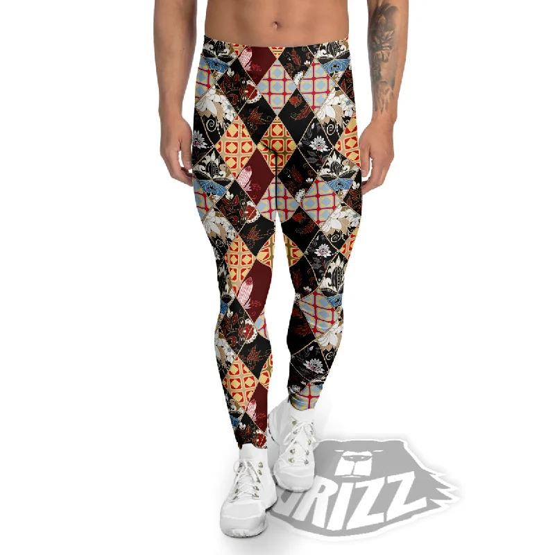 Bonus Savings Abstract Patchwork Floral Print Pattern Men's Leggings