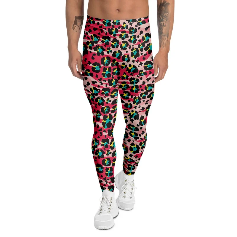 Warehouse Sale Abstract Pink Leopard Skin Print Pattern Men's Leggings