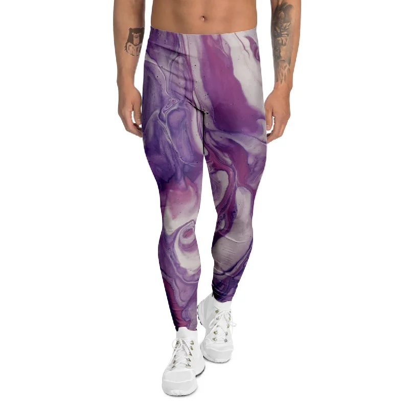 Act Now Abstract Purple Liquid Marble Print Men's Leggings