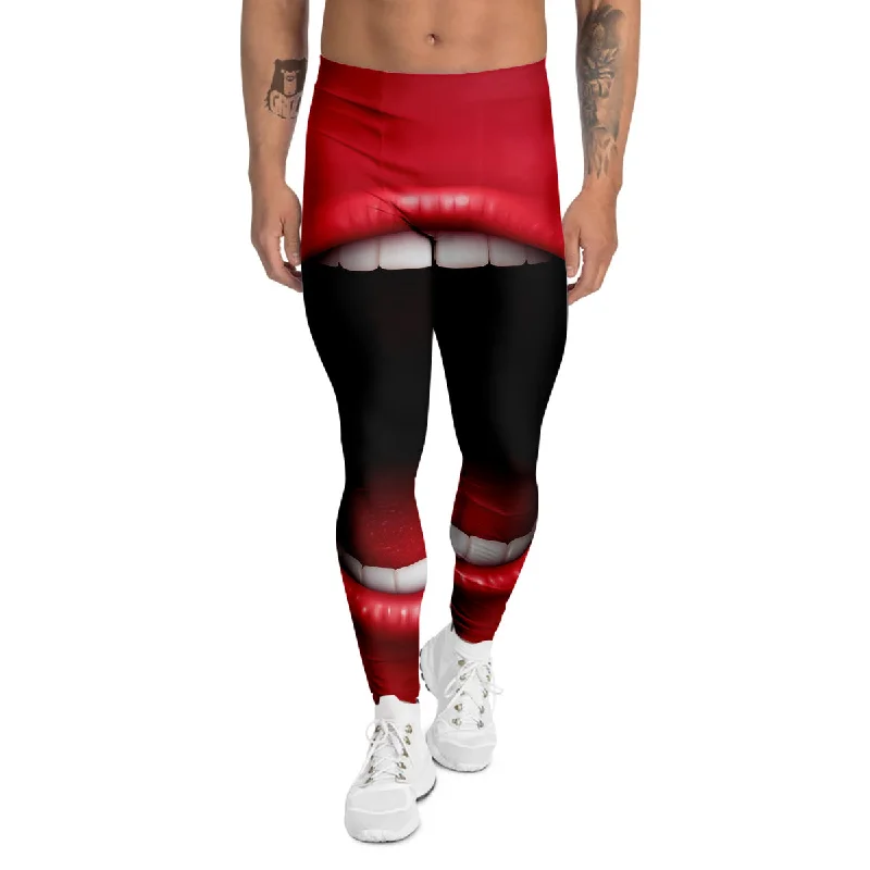 Stock Up and Save Abstract Scream Red Mouth Print Men's Leggings